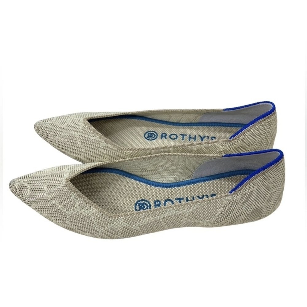 Rothy's Cream and Blue Flats with Elegant Design